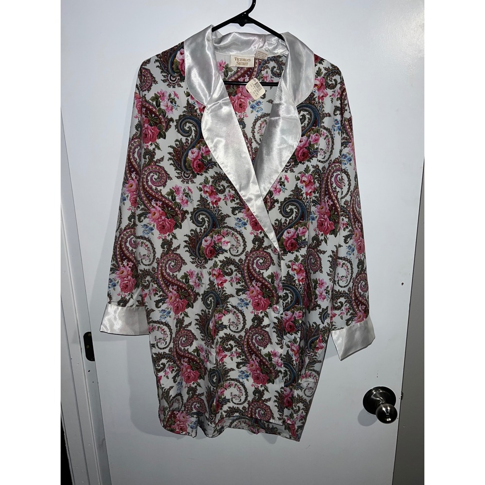 Vintage Victorias Secret Paisley Floral Sleep Shirt Large Multicolor Gold Label